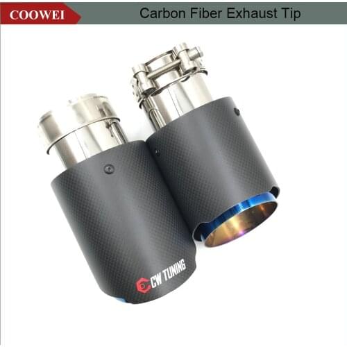 1PCS Car Exhaust Tail Pipes CarbonFiber Muffler Tip Tail End Universal Blue Stainless Steel End Pipe