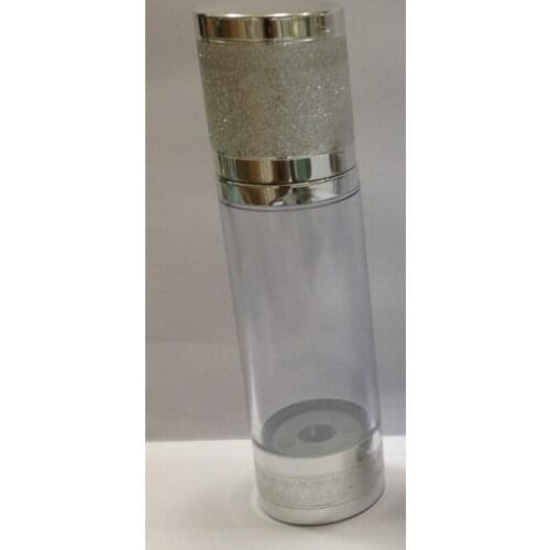 100ML airless bottle or plastic lotion bottle with airless pump silver top & bottom,transparent body used for Cosmetic Packaging