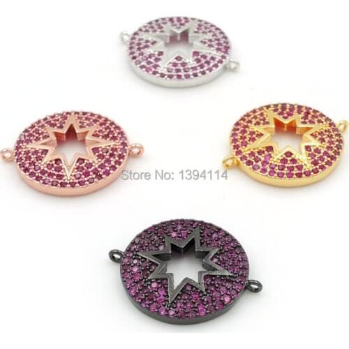 25*20*3mm Micro Pave Red CZ Round Of Hollow Octagon Connectors Fit For Men And Women Making Bracelets Jewelry
