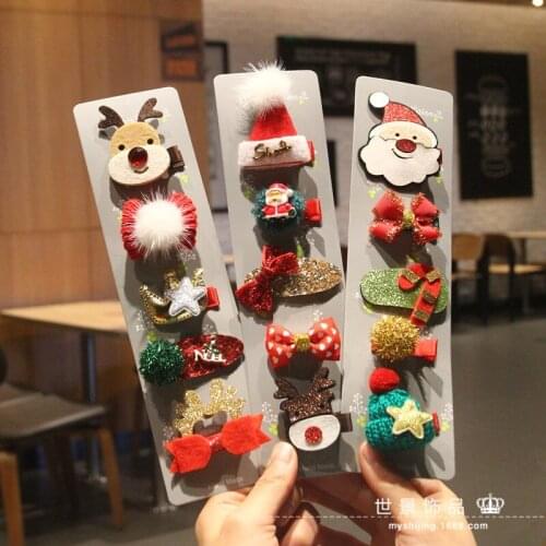 5pcs Santa Claus Elk Hair Clips Merry Christmas Gifts For Girls Safe Headwear Hair Accessories Protect Hair Pin
