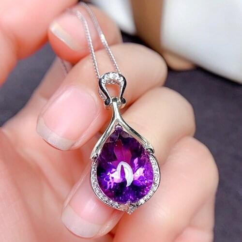 6 Carats Purple Crystal Amethyst Gemstones Diamonds Vintage Pendant Necklaces for Women White Gold Filled Jewelry Bijoux Gifts