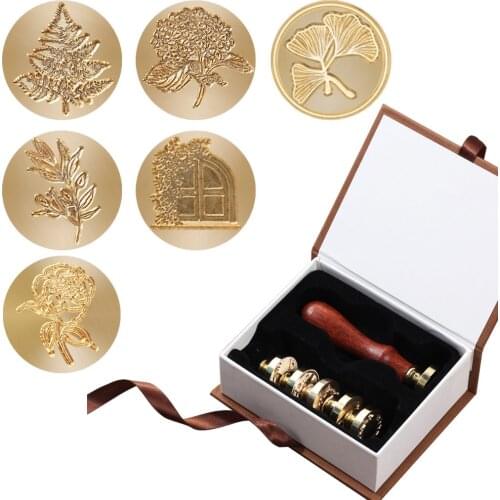 6pcs Retro Paint Seal Diy Envelope Stamps Rose Crown Tree Ornament Classic Wedding Invitations Wax Seal Stamp for Scrapbooking