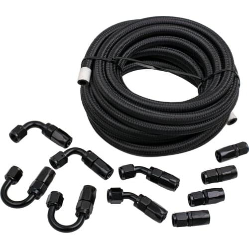 AN6 AN-6 Nylon Stainless Steel Braided Fuel Hose End Adapter Kit Oil Line 20FT