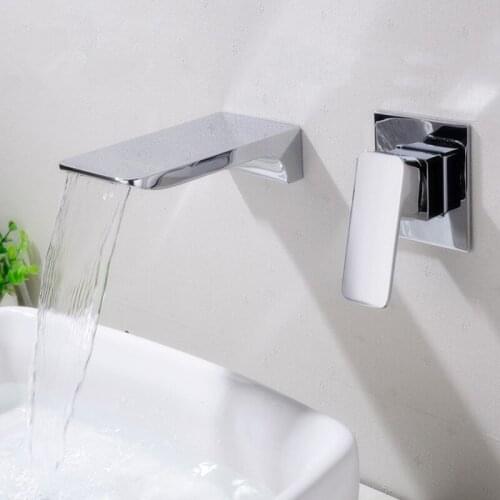 Free ship Single Handle Wall Mounted Basin Faucet Solid Brass Sink Tap Concealed Hot and Cold Water Mixer Bathroom Taps chrome