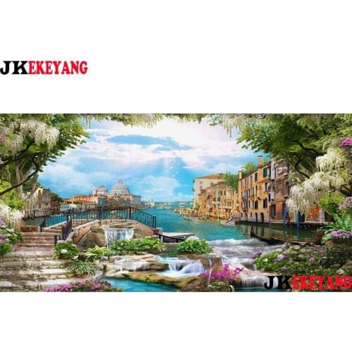 Large 5D Diy diamond painting Seaside town Diamond Mosaic Rhinestone Embroidery cross stitch Y4061