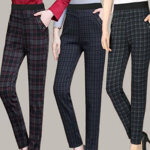2020 Spring Autumn Middl Aged Women Lattice Elastic Waist Casual Straight Pants Female Trousers Plus Size 4XL Clothing Pantalon