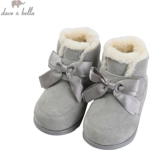 DB15532 Dave Bella winter girls fashion bow solid boots children leather shoes girl high quality boots leather bow shoes