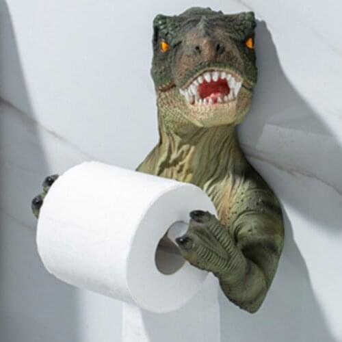 3D Dinosaur Roll Paper Holder Wall-mounted Toilet Paper Rack Tyrannosaurus Decorative Tissue Towels Holder