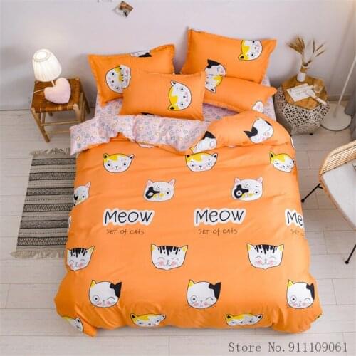Home Textile King Full Size Bedding Set Orange Cartoon Cat Expression Duvet Cover Sheet Pillowcase Children Adult Bedclothes