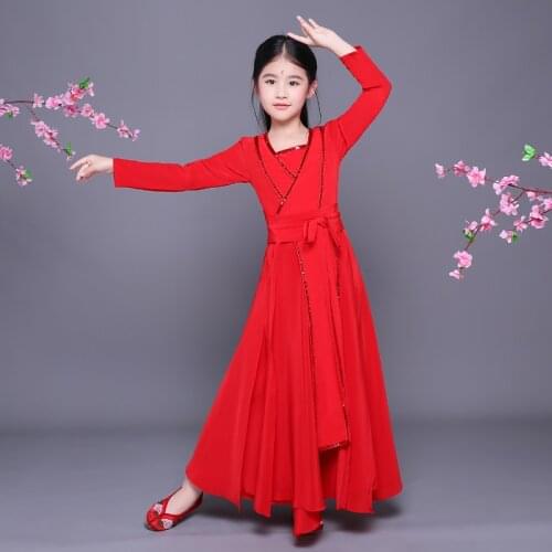 Ancient Chinese Folk Dance Costumes Yangko Dance Clothes Children Red Hanfu Dress Classical National Stage Wear Show Outfits