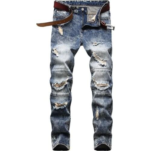 Denim Designer Hole MOTO BIKE Jeans High Quality Ripped for Men Size 28-38 40 42 2021 Autumn Spring HIP HOP Punk Streetwear