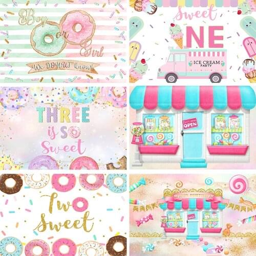Kids Birthday Dount Icecream Photography Background Cake Smash Toy Shop Photocall Sweet One Two Three Child Backdrop Photostudio