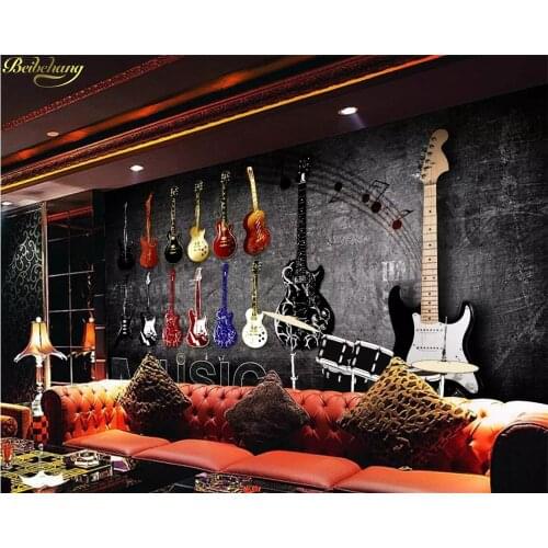 Beibehang Custom photo wallpaper mural American retro retro rock musical instrument brick wall European style wall paper