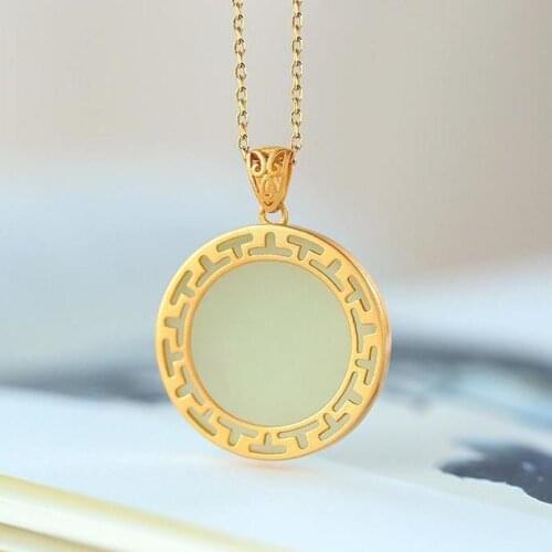 Natural Hetian Jade S925 Sterling Silver Pendant Fashion Popular Simplicity Retro Style Womens Peace Buckle Necklace Pendant f