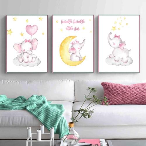 Pink Elephant Animal Canvas Painting Baby Girl Nursery Wall Art Poster and Print Nordic Kids Decoration Picture Bedroom Decor