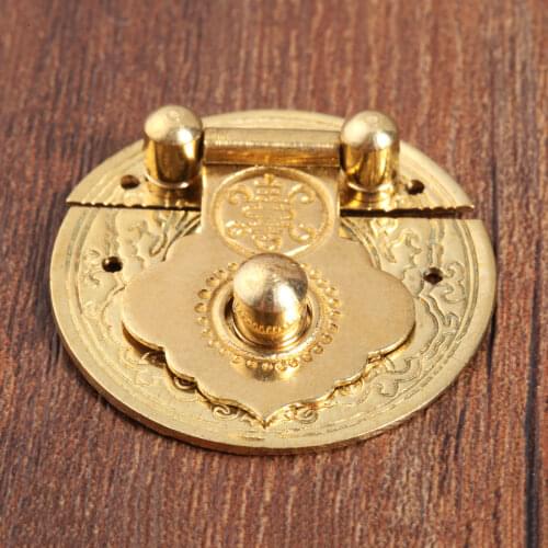 Chinese Brass Jewelry Box Lock Antique Box Hasp Latches Catch Suitcase Buckle Clip Clasp Furniture Hardware 36mm With Nails