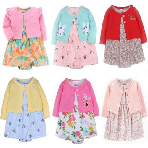2pcs Tops+Short Sleeve Dress for Baby Infant Clothing Sets 2021 Autumn Fashion Newborn Cotton Floral Dresses Childrens Cardigan