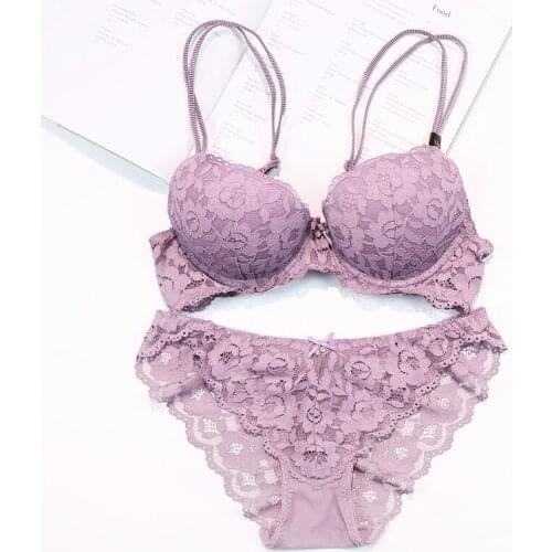 2016 new brand embroidery push up women bra set full lace transparent thick thin sexy bra and panties sets flowers lingerie