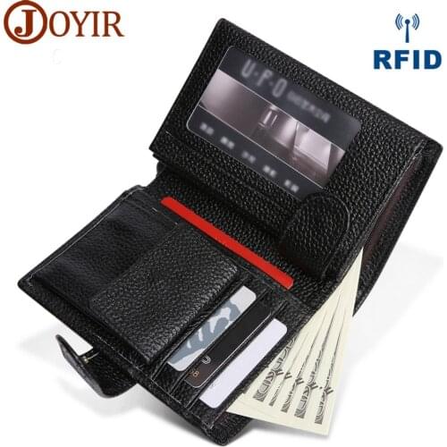 JOYIR 100% Genuine Leather Wallet Men Coin Purse Male Cuzdan Small Walet Slim Portomonee Rfid PORTFOLIO Short Wallet For Travel