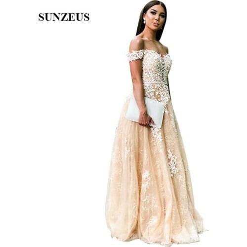 Champagne Lace Bridesmaid Dresses With Beads Apppliques A-line Sweetheart Off Shoulder Women Party Gown Long Wedding Guest Dress