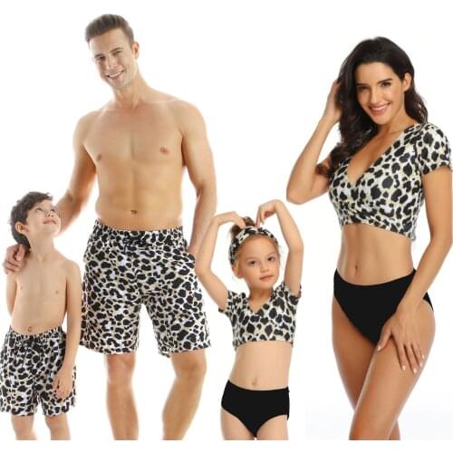 Summer Family Matching Bohemia Swimwear Leaf Mother Daughter Swimsuit Bikini Bathing Suit Father Son Men Shorts Trunks Clothes
