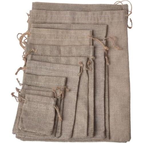 Hot! 20pcs/lot Multi-size Jute Pouch linen Hessian hemp drawstring small gift packaging Bag Wedding candy jewelry packing pouch