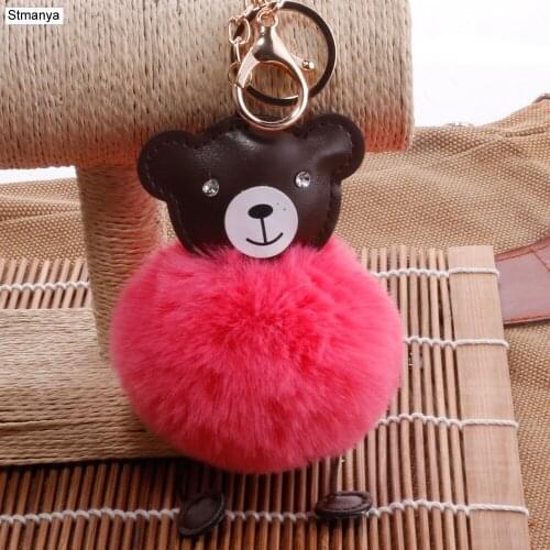 Hot Women New Cartoon Animal Hair Ball Top Quality Car Key Ring Bag Charm Accessories New Men Best gift Jewelry K1946