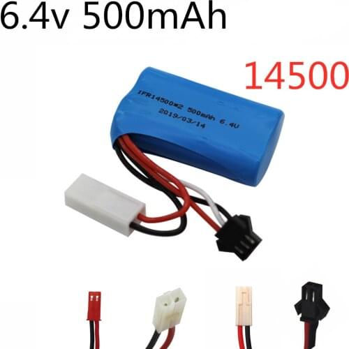 6.4v 500mAh 15C 14500 Li-ion Battery For Wltoys 18401 18402 RC Toys Cars Battery 6.4v Battery SM-2P JST-2P EL-2P L6.2-2P