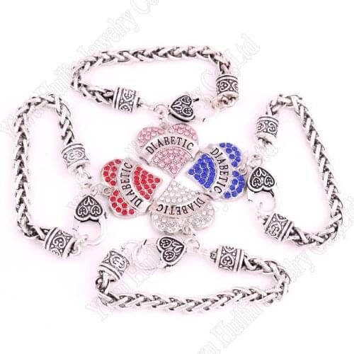 Fashion rhodium plated with sparkling crystals DIABETIC heart charm bracelet Link Chain