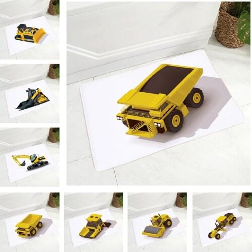 Cartoon Excavator Bulldozer Non-Slip Super Soft Flannel Rug Decor Classic Car Print Floor Door Mat for Hallway Children Room