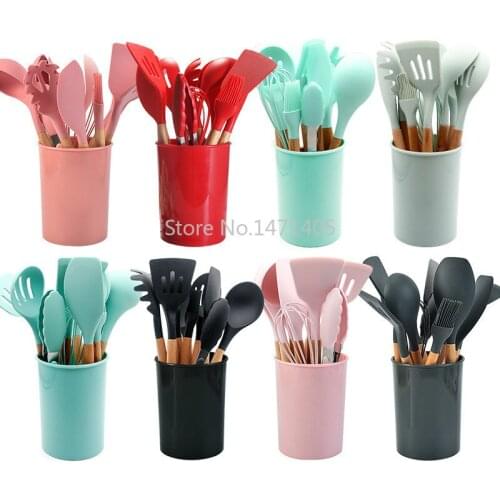 Wooden Handle Kitchenware 11 Piece Silicone Kitchenware Set Silicone Kitchenware Set Non-stick Cookware Silicone Spatula Set