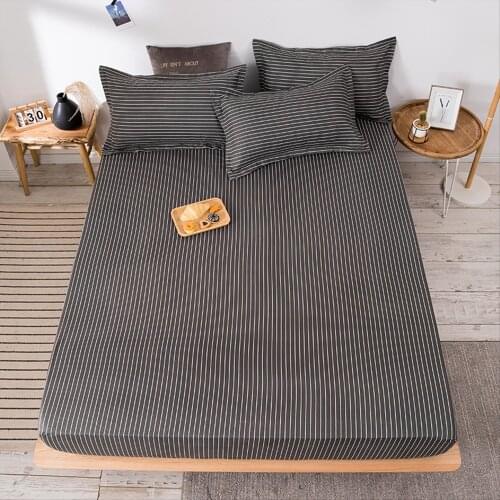 New 120x200/150x200/180x200cm Gray White Stripes Fitted Sheet Bedspread Mattress Cover with Elastic Band Sheet College Dorm