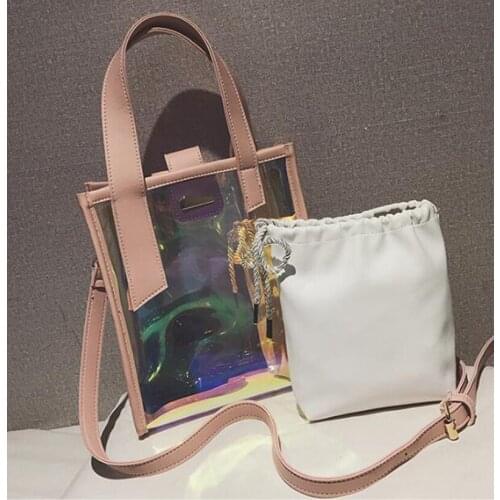 NEW Trendy Transparent PVC Beach Tote Bag Women Magnetic Buckle Open Composite Handbag Luxury Crossbody Laser Bag