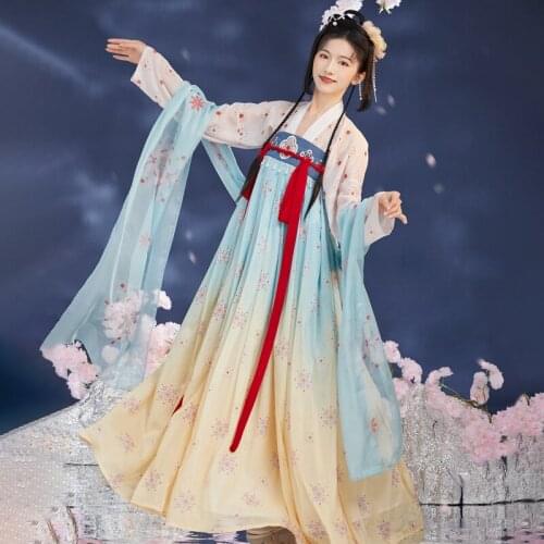 XinHuaEase Hanfu Womens Dresses Chinese National Traditional Style Fairy Ancient Tang Dynasty Full Set Outfit Chest Skirt Folk