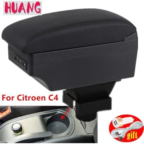 For Citroen C4 Hatchback Armrest For Citroen C4 Car Armrest box Retrofit parts Storage box car accessories Interior USB LED