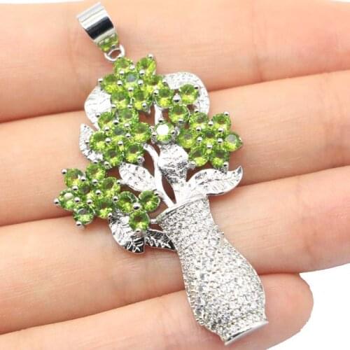 57x29mm SheCrown Big Bouquet Created Green Peridot For Women Engagement Silver Pendant Infinity Anniversary Eye Catching
