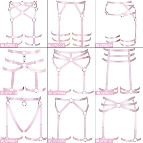 High Waist Garter Belts Pink Harness Women Strappy Cage Lingerie Elastic Adjust Leg Belts Full Bondage Festival Rave Wear