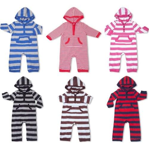 Infant Toddlers Striped Baby Girls Boys Hooded Cotton Long-sleeved Romper Newborn Home Infant Toddlers Clothing