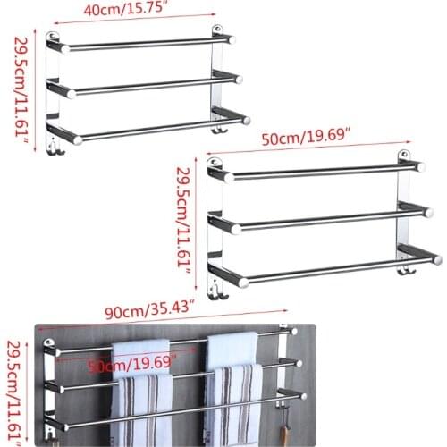 Stretchable Adjustable Stainless Steel Towel Bar 3-Tier Flexable Bathroom Rack Wall-Mounted Hand Towel Dish Cloths Hanger W3JE