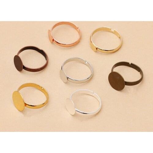 50 PCS Adjustable Blank Ring Base Ring Pad Blank Settings DIY Accessories With 6-8-10mm Flat Round Tray For Jewelry Making