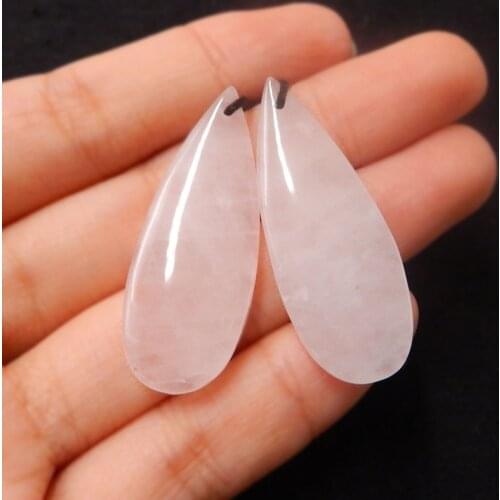 Rose Quartz Earring,Handmade Teardrop-Shape Natural Stone Earrings Pairs,Product Jewelry,37x14x5mm,8.3g