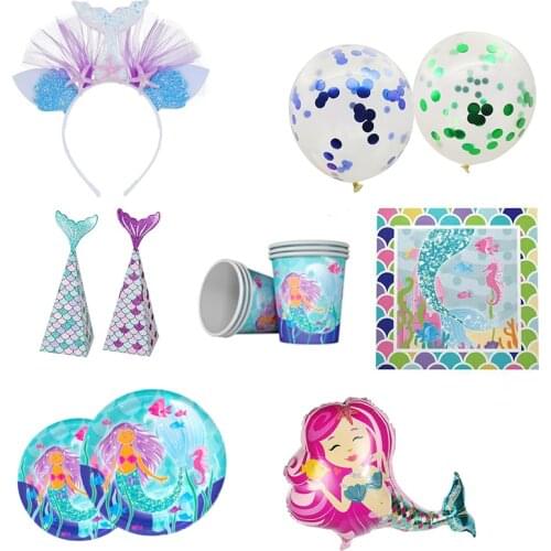 The Little Mermaid Party Supplies Mermaid Party Best Match Confetti Sequin Balloons Baby Birthday Tableware Decoration