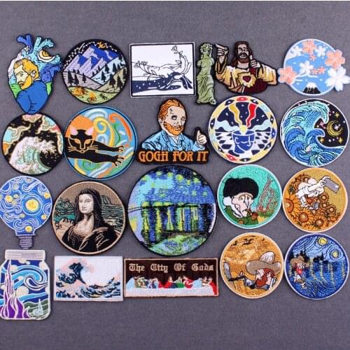 Van Gogh Thermo Adhesive Patches for Clothing Stickers Mountain Embroidered Patches On Clothes DIY Funny Jesus Iron On Patch