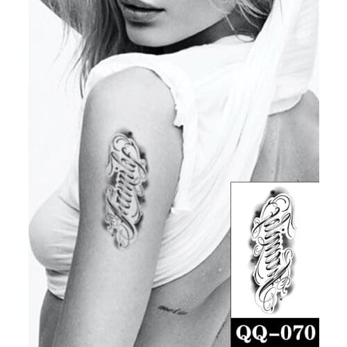 Waterproof Temporary Tattoo Sticker English Alphabet White Lace Black Ink Fake Tattoos Flash Tatoos Arm Body Art for Women Men
