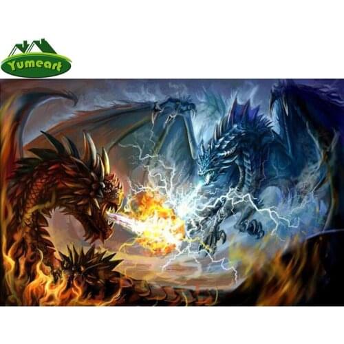 YUNEART DIY Diamond Embroidery Spitfire Dragon Diamond Painting Cross Stitch Full Round Rhinestone Mosaic Home Decoration Craft