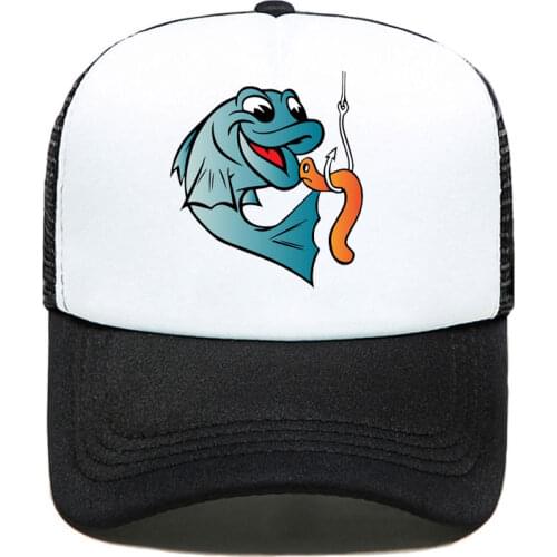 Fisherman Fish Fishing Worm Bite Hook Funny Baseball Cap Men Women Parent-child Hats Mesh Visor Outdoor Adjustable Sun Hat