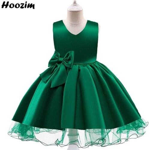 Green Front Bow Ruched Pageant And Red Carpet Dress Girls 4 To 10 Years Champagne Backless Festive And Wedding Dresses Children