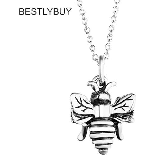 BESTLYBUY Genuine 925 Sterling Silver Bumble Bee Charm Necklace Antique Silver Vintange Pendants Necklaces For Women With Chain