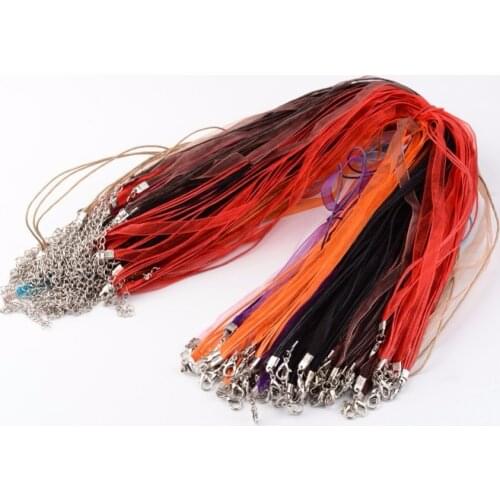 100 Strands Colorful Jewelry Making DIY Necklace Thread Cord, Organza Ribbon & Cotton Wax Cord Silver Color Iron Clasp, 430x6mm