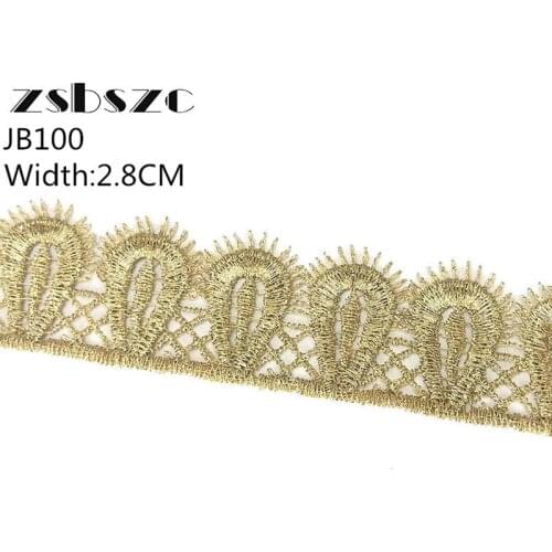 2.8CM Width 10Yards Drop Shape Gold Lace Embroidery Fabric for Wedding Dresses Sewing Accessories Applique Crafts